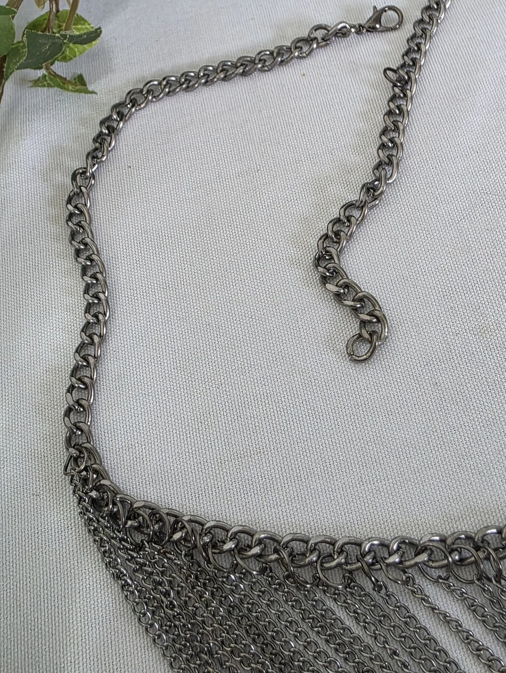 Gunmetal Multi-Strand Chain Drape Bib Necklace - Industrial Statement